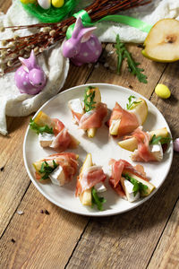 High angle view of salad in plate on table