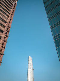 Low angle view of buildings against blue sky