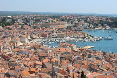 Aerial view of cityscape against clear sky