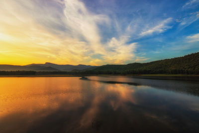 Scenic view of lake against sky during sunset