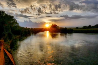 Scenic view of lake against sky during sunset