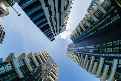 Low angle view of buildings against clear sky