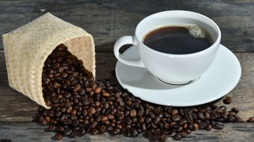 Close-up of coffee cup on table