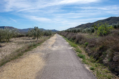 Dirt road along landscape against sky