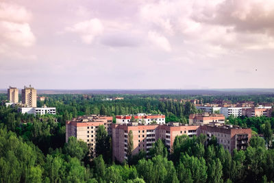 High angle view of cityscape against sky