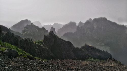 Scenic view of rocky mountains against sky