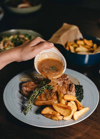 Close-up of food in plate on table