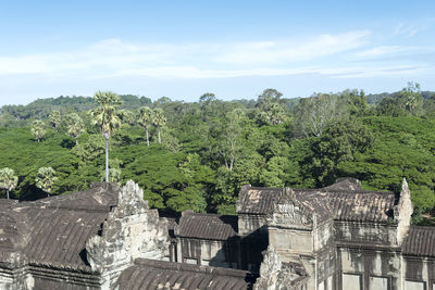 Panoramic view of trees and buildings against sky