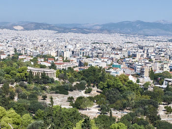 The temple of hephaestus, athens, greece. panoramic view of athens from acropolis.