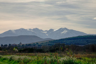 Scenic view of mountains against sky