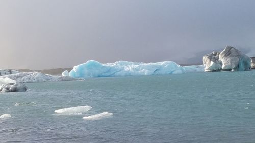 Scenic view of frozen sea against clear sky