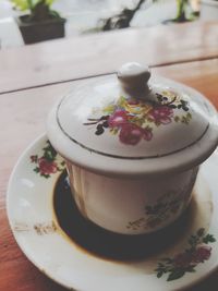 High angle view of dessert in plate on table