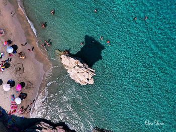 High angle view of rocks on beach