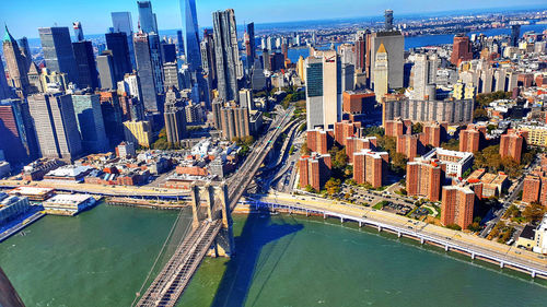 High angle view of city buildings