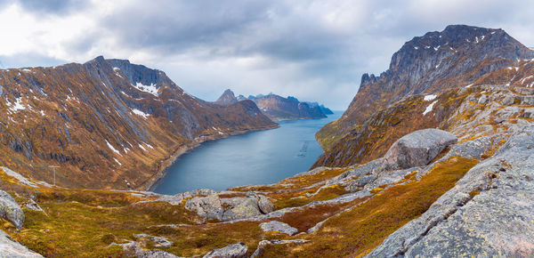 Scenic view of snowcapped mountains against sky