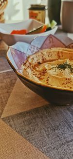 High angle view of food in plate on table