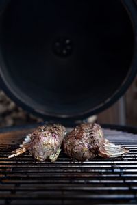 Close-up of meat on barbecue grill