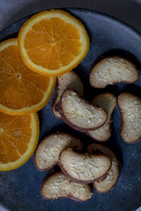 High angle view of orange slices