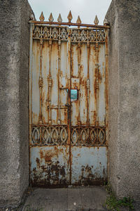 Closed metal door of old building