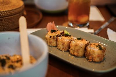 Close-up of food served in plate