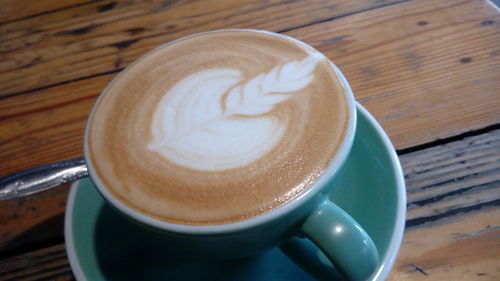 High angle view of coffee on table