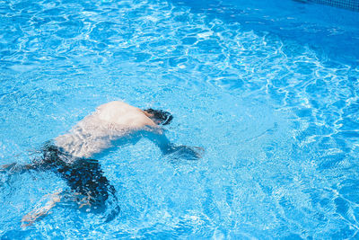 High angle view of man swimming in pool