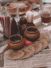 Close-up of breakfast on table