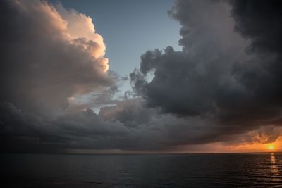 Scenic view of sea against dramatic sky