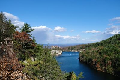 Scenic view of lake against blue sky