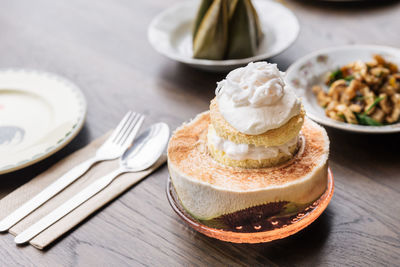 Close-up of cake in plate on table