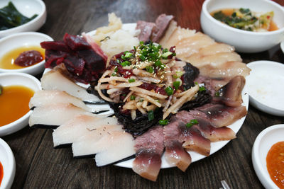 High angle view of food on table