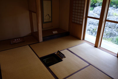 High angle view of closed window of house