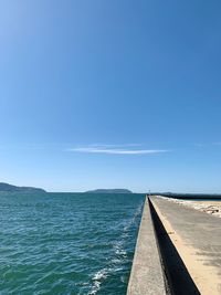 Scenic view of sea against blue sky