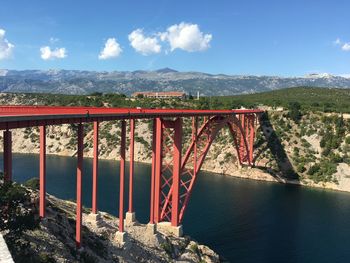 Bridge over river against sky