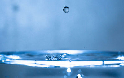 Close-up of drop falling on glass