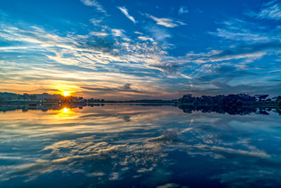 Scenic view of lake against sky during sunset