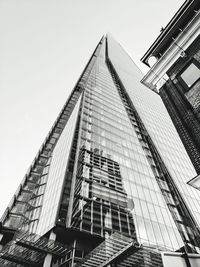 Low angle view of skyscrapers against clear sky