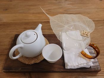 High angle view of coffee on table