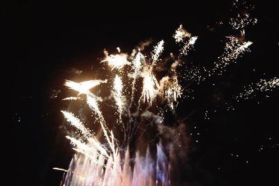 Low angle view of firework display at night