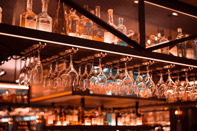 Illuminated lanterns hanging in restaurant