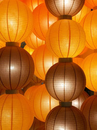 Low angle view of illuminated lanterns hanging on ceiling