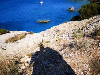 High angle view of rocks on beach