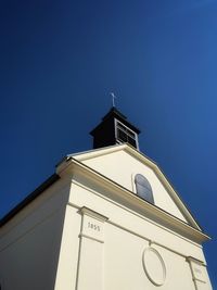 Low angle view of building against clear blue sky