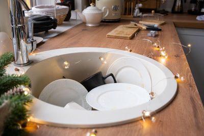 High angle view of food on table