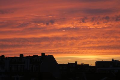 Silhouette cityscape against sky during sunset