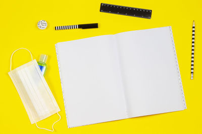 High angle view of pen on table