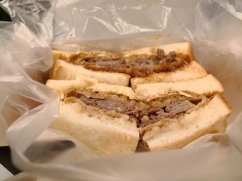 High angle view of bread in plate