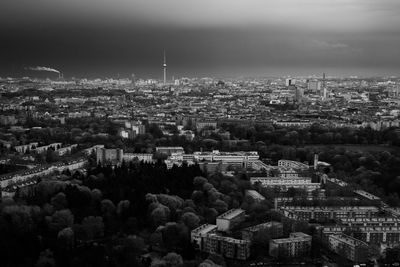 High angle view of buildings in city