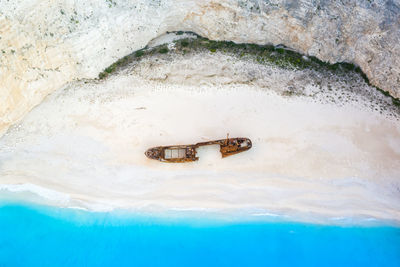 High angle view of a boat in a sea