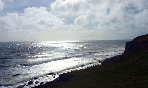 Scenic view of sea against cloudy sky